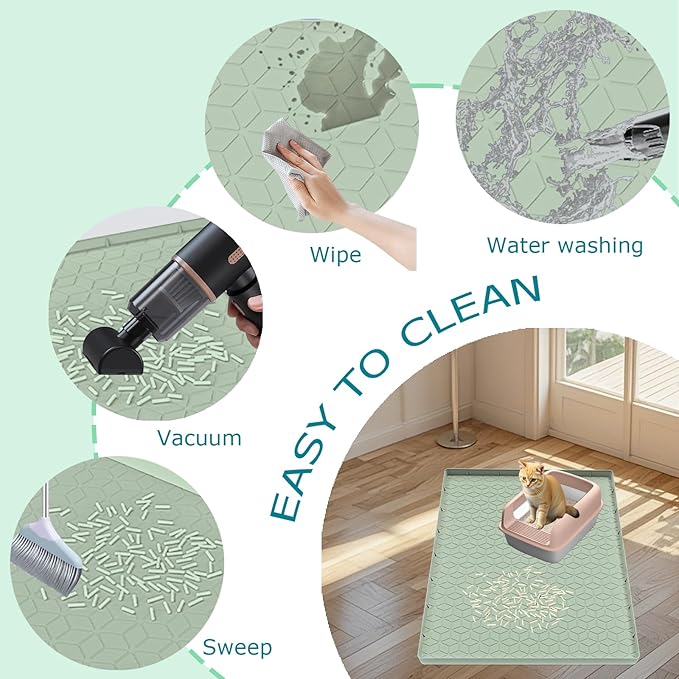 Cat Litter Mat, Silicone Large Cat Litter Trapping Mat for Litter Box - 31x22 in, Waterproof & Non-Slip, Durable & Easy Clean, Green