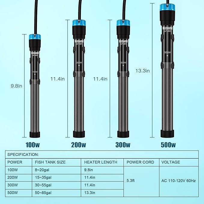 Aquarium Heater, 200W Submersible Fish Tank Heater with Precision Adjust Knob Thermostat and Suction Cup Suitable for Saltwater and Freshwater