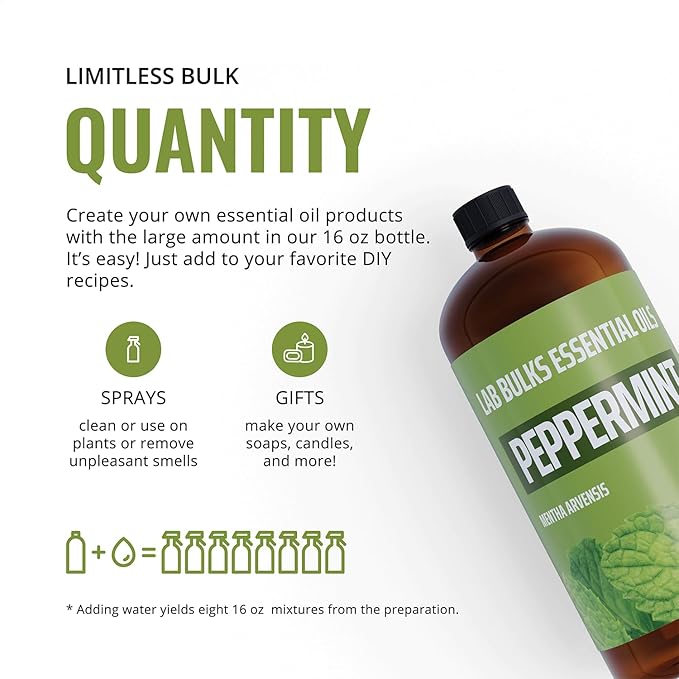 Peppermint Essential Oil (16 oz, 2 Pack) – Bulk Peppermint Oil for Diffusers, Candles, Cleaning & Sprays