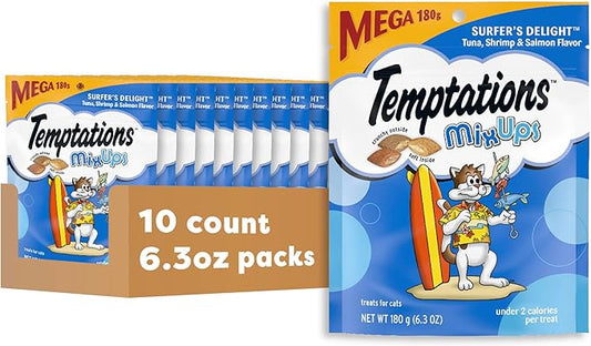Temptations MixUps Surfer's Delight Flavor Crunchy and Soft Cat Treats, 6.3 oz. Pouch (Pack of 10)