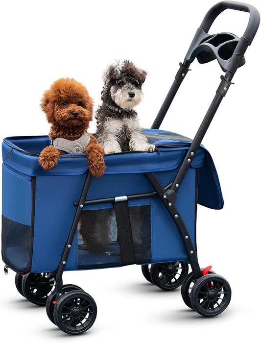 Pet Stroller Cat Dog Stroller Travel Folding Pet Carriers（Blue）