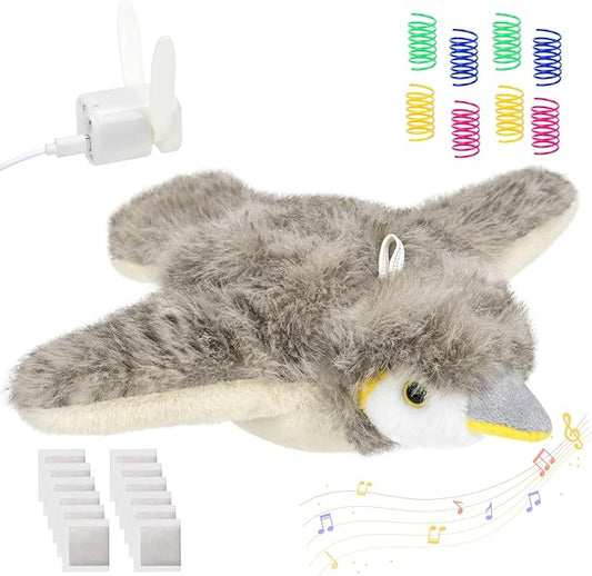 Cat Toys, Flapping Bird Cat Toy(No Flying), Interactive Catnip Toy with Springs & Catnip Bags, Chirping Noise Rechargeable Moving Wings Dog Cat Kitten Toys, Flappy Flying Pets Toy for Indoor