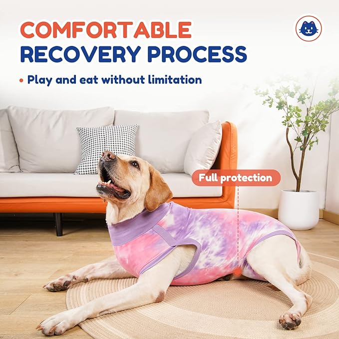 Breathable Dog Recovery Suit for Male/Female, Tie Dye Purple Dog Onesie for Abdominal Wounds, Cone E-Collar Alternative After Surgery to Anti-Licking, Professional Surgery Suit for Dogs Medium