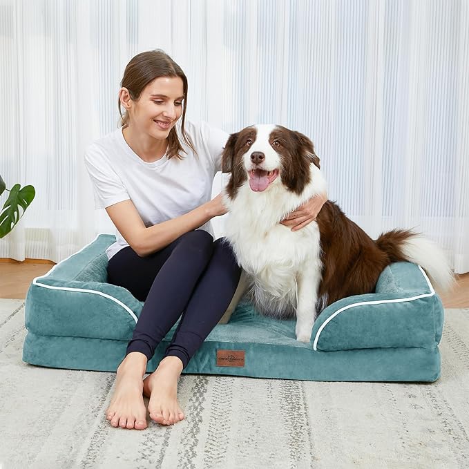 Comfort Expression Medium Dog Beds Waterproof Orthopedic Foam Dog Sofa Beds for Medium Large Dogs Comfy Pet Bed with Washable Removable Cover & Non-Slip Bottom(Medium,Washed Blue)