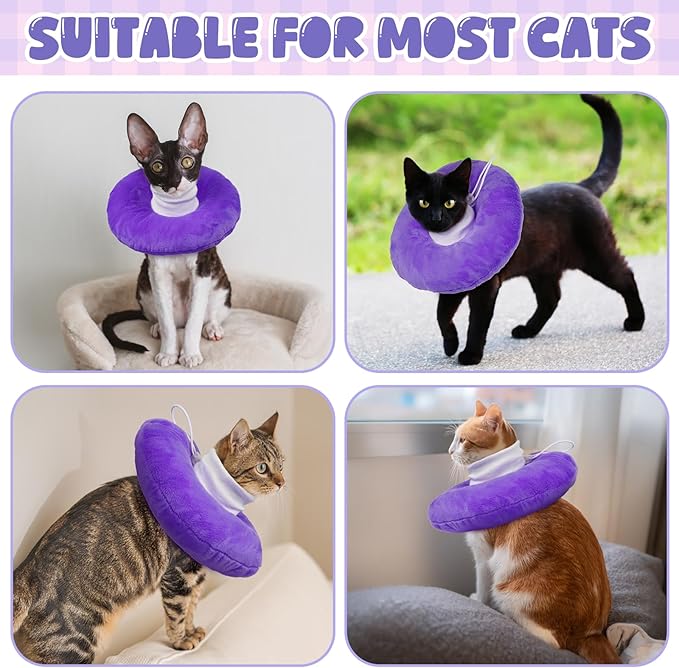 BRKURLEG Cat Recovery Collar Soft Cat Cones Pet Neck Protector Adjustable Kitten Cones to Stop Licking After Surgery Pet Elizabethan Collar for Cats Kittens, Purple, L