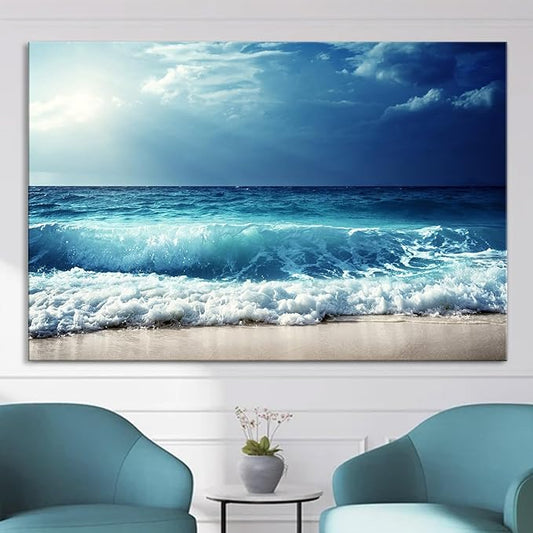 Nature Wall Art Prints - Ocean Forest Mountain Lake Canvas Landscapes - Small to Extra Large Living Room Bedroom Kitchen Bathroom Décor (Summer Ocean Beach, 31L" x 47W")