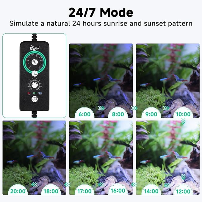 AQQA LED Aquarium Light, 24/7 Mode IP68 Waterproof Extendable Bracket Fish Tank Light, DIY Mode Full Spectrum Aquarium Plant Light, Adjustable Timer/Brightness Memory Function for 32-40 Inch Fish Tank