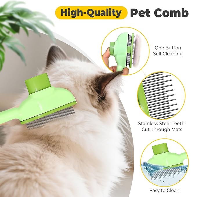 Cat Steam Brush for Shedding, 4 in 1 Rechargeable Steam Brush for Cats and Dogs, Anti-Static, Massage, flea comb for cats& Pet Removal Hair Glove,Shedding & Combing All In One!