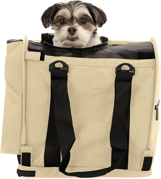 SturdiBag Pro 2.0 Pet Travel Carrier for Cats and Dogs | Soft Sided Pet Carrier Bag with Safety Clips and Seatbelt Straps for Airplane or Car Travel | Cube, Bone
