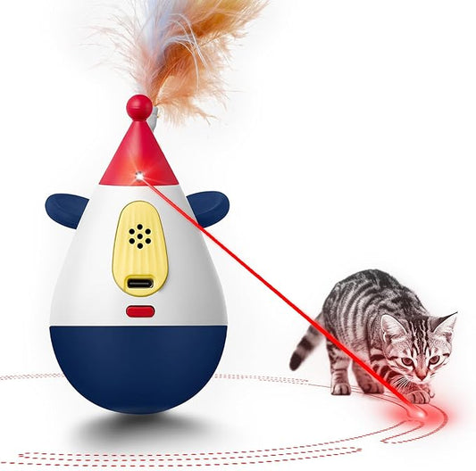 Laser Cat Toys for Indoor Cats, Automatic Interactive Cat Toy, Rechargeable 360° Auto-Spin Self-Balancing Laser Pointer with Catnip Hole & Feather, 3-Speed Random Trajectories for Bored Cats