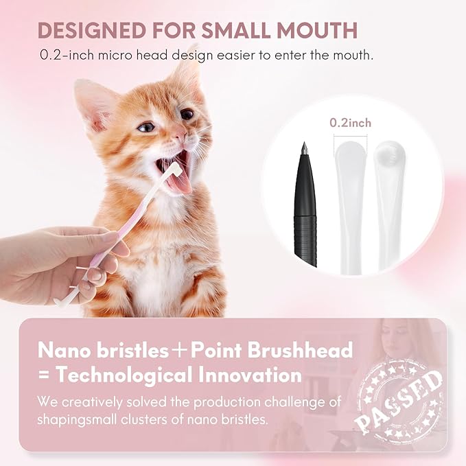 2 Pcs Dual-Sided Cat Toothbrush with Micro Brush Head, Ultra Soft Nano Bristles Pet Toothbrush Kit, Kitten/Puppy Toothbrushes, Fit into Cats/Small Dogs Mouth