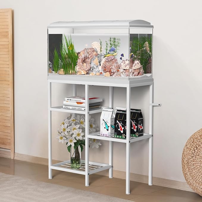 20 Gallon Fish Tank Stand White Metal Aquarium Stand Turtle Tank Stand Reptile Tank Stands 3 Tier Fish Tank with Stand