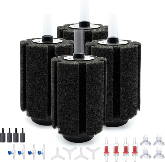 ALEGI 4pcs Large Aquarium Sponge Filter with Suction Cups, Check Valves for Breeding Fry Betta Shrimp Fish Tank ((Upgrade) 80-150 Gal 4 Pcs)
