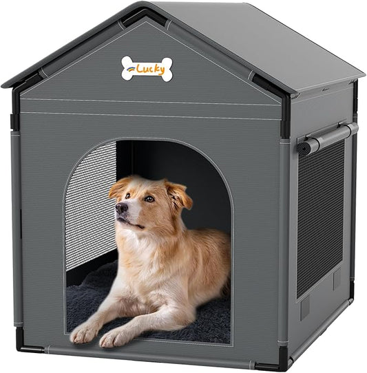 Large Indoor Dog House Dog Kennel Bed Mat with Cushion for Small Medium Large Dogs Cats, Winter Warm Cat Nest Puppy Cave Sofa Pet Products Easy Assembly, 27.6 * 21.3 Inches
