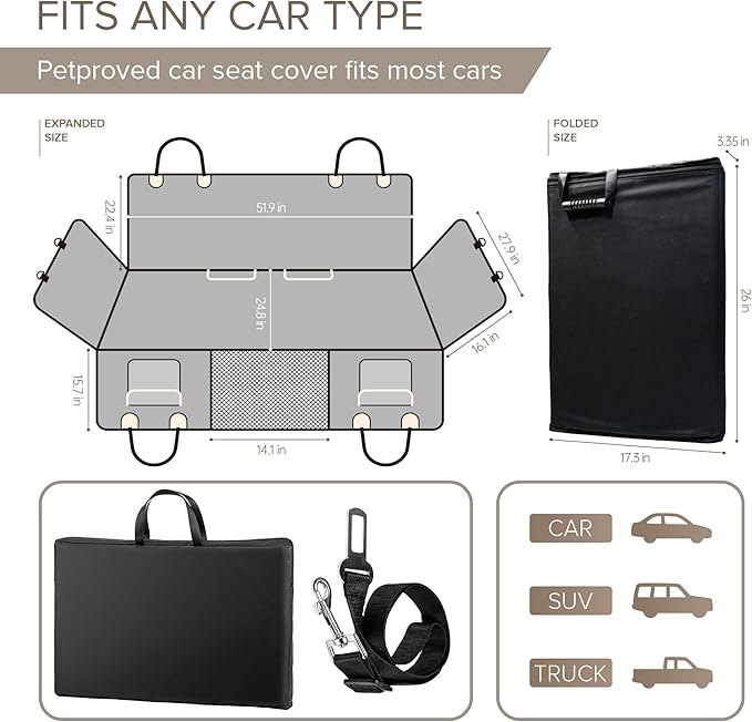 Back Seat Extender for Dogs, Heavy Duty Dog Car Seat Cover for Back Seat and Aggressive Chewer, Large Hard Bottom Car Seat Cover for Dogs, Dog Hammock for Car, Travel Pet Car Bed for Car, SUV, Truck