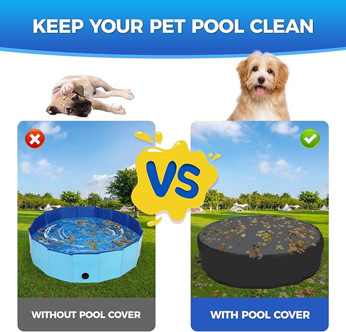 63 inch Foldable Dog Pet Bath Pool Cover, Portable Round Collapsible Pool Cover with Oxford Cloth Material and Drawstring Design for Dog Pet Pool, Waterproof and Dustproof (Black)