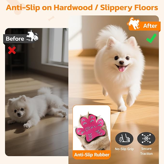 Anti-Slip Dog Paw Protector Pads for Senior Dogs, Dog Paw Pink Stickers with Strong Traction on Hardwood Floor, Dog Essentials,12sets(48pcs) S(4-10lbs)