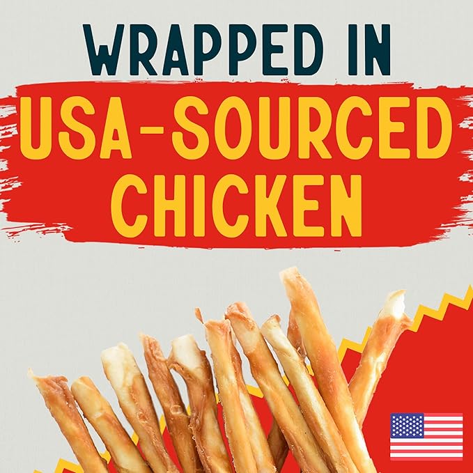 Canine Chews 5" Chicken Coated Sticks - Pack of 45 USA-Sourced Rawhide Dog Treats - Protein-Dense Wrapped Chews With 100% Real Chicken Coating