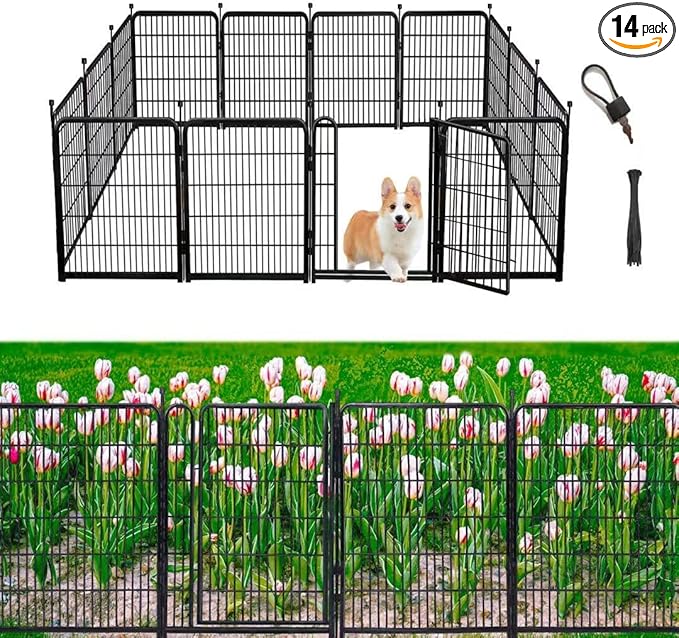 Garden Fencing 36 inch High, 14 Panels Total 31 Ft(L), Gate 21 inches Wide with Low Sills. Garden Fence with Gate, Anti Dig Fence Barrier, Flower Bed Fencing, Dog Fences for The Yard