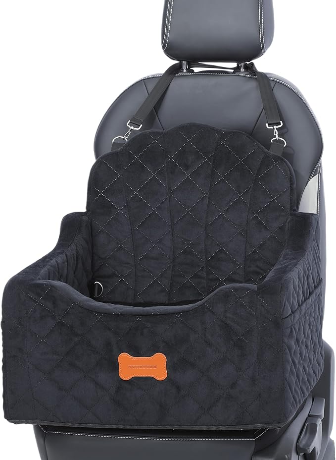 Dog Car Seat for Small Dogs Under 30lbs, Detachable Washable Pet Booster Seat with Safety Belt & Storage Pockets, Travel Car Bed, Black