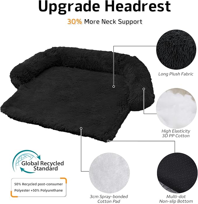 GGIB Calming Dog Bed Fluffy Plush Dog Mat for Furniture Protector with Removable Washable Cover for Large Medium Small Dogs and Cats (Large, Black)