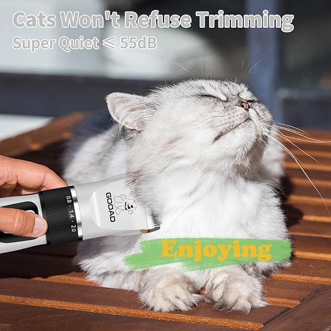 Cat Clippers for Matted Hair, Cat Grooming Kit, Cordless Cat Shaver for Long Hair, Low Noise Paw Trimmer, Cat Hair Trimmer for Grooming,Quiet Pet Hair Clippers Tools for Cats Dogs (White)