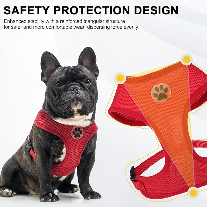 BINGPET No Pull Dog Harness for Small Medium Dogs,All Weather Mesh Step in Vest Harness for Small Dogs,Breathable Mesh Puppy Cat Harnesses,Step-in Air Dog Harness for for Small Dogs,Red,Medium