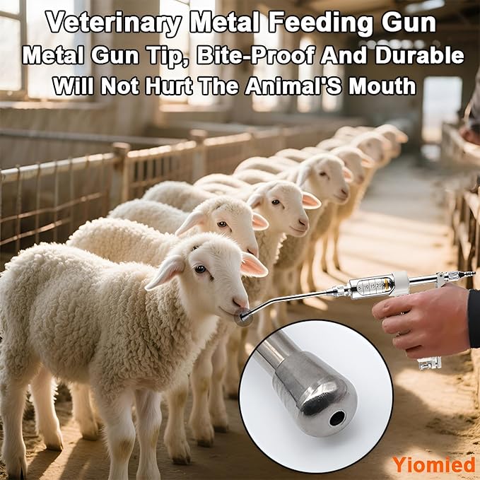 30ML Veterinary Metal Feeding Gun, Continuous Drench Gun Dosing Device Veterinary Adjustable Medicine Dispenser Husbandry Autonomous Feeding Tool, for Pig Cow, Sheep, Horse (White Color, 30ML+Kettle)