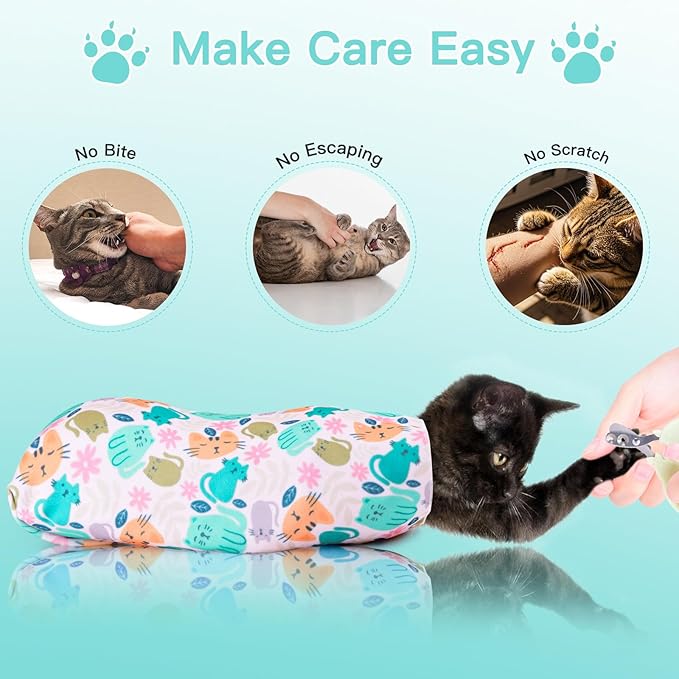 33.5" Cat Wrap for Grooming, Maximum, Self-Adherent Soft Cat Blanket for Nail Clipping, Anti-Scratch-Escape Calming Wrap, Cats Burrito Swaddle for 6-18 lbs (Panda, XX Large)