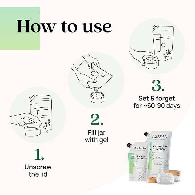 Azuna All-Natural Odor Remover Gel Refill Pouch | Air Purifier with Tea Tree Oil | Plant-Based & Long Lasting | For Pet Odors, Smoke & Strong Odors | Natural Scent, 12 oz