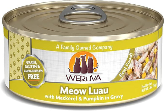 Weruva Classic Cat Food, Meow Luau with Mackerel & Pumpkin in Gravy, 5.5oz Can (Pack of 24)