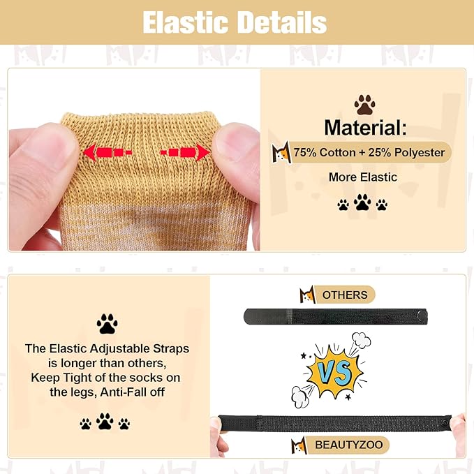 BEAUTYZOO Anti Slip Dog Socks for Small Medium Large Dogs with Grips Straps on Hardwood Floor Protection Wear, Traction Control 3 Pairs Double Side Paw Protector to Prevent Licking for Girl or Boy