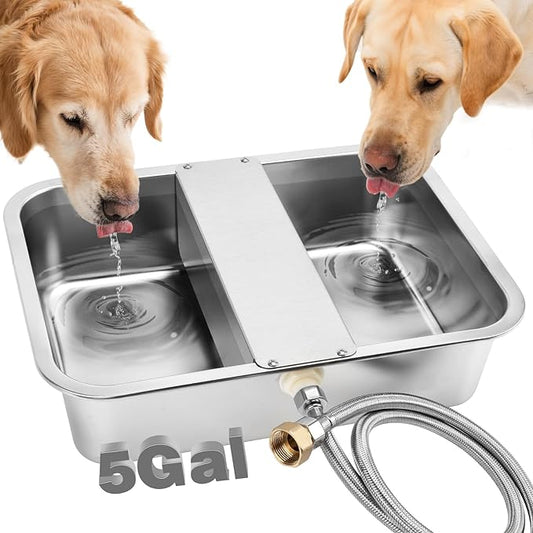 YUEPET 5 Gallon Auto Dog Water Bowl Dispenser Outside Automatic Water Dispenser for Large Dogs Stainless Steel Auto-Fill Dog Waterer Feeder with Float Valve for Pets Indoor Outdoor Use