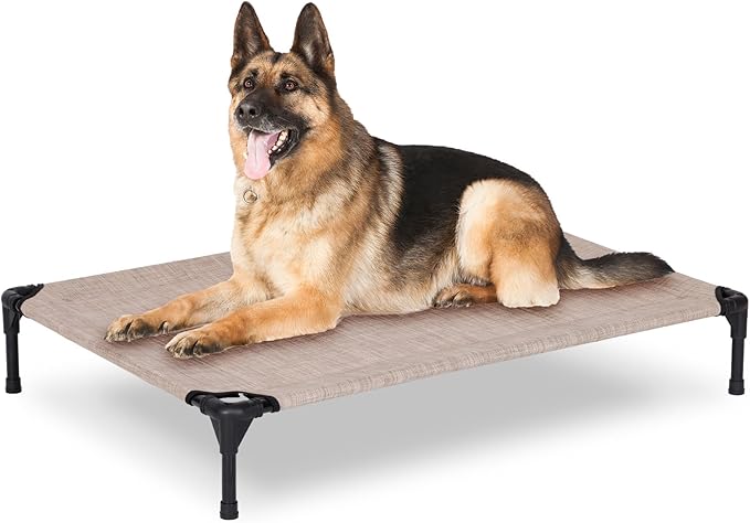 Elevated Dog Bed for Outdoor, Large Raised Dog Cot with Washable Mesh, Cooling Pet Cot Chew Proof for Outside Camping, 42"x30" Grey