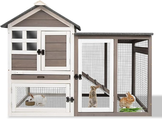 Rabbit Hutch Indoor Bunny Hutch Outdoor Wooden Rabbit Cages Indoor Rabbit Hutch with Pull Out Tray Large Rabbit Hutch Bunny Hutch Waterproof Asphalt Roof Guinea Pig Cages Pet House