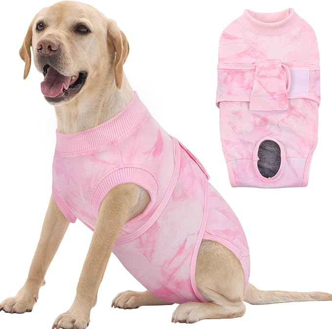 FUAMEY Recovery Suit for Dogs After Surgery,Soft Breathable Dog Bodysuit E-Collar & Cone Alternative Surgical Suit,Male Female Dog Neuter Spay Suits Anti Licking Wounds Onesie Pink Tie Dye XXL