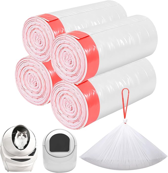 80 Count Thicken Cat Litter Box Liners for Automatic Cat Litter Box and Litter-Robot 4/3, Heavy-Duty Drawstring Kitten Litter Drawer Liners Disposable 25" x 16"