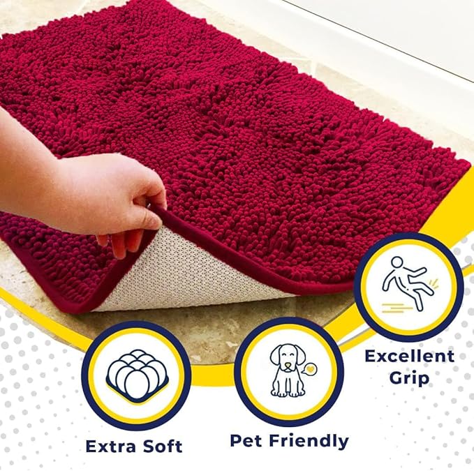 Muddy Mat® Original Dog Door Mat for Muddy Paws, Super Absorbent Microfiber, Non-Slip Washable Pet Rug, Quick Dry Chenille Entryway Carpet, Machine Washable Indoor Outdoor mat, Maroon 35"x60"