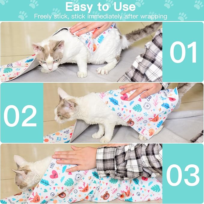27.6" Cat Grooming Wrap, Cat Wrap for Cutting Nails, Self-Adherent Fabric Wrap for Cats, Cat Burrito Wrap Anti-Scratch, Anti-Escape, Multifunctional Swaddle Wrap Pet Tool (Swan, X Large)