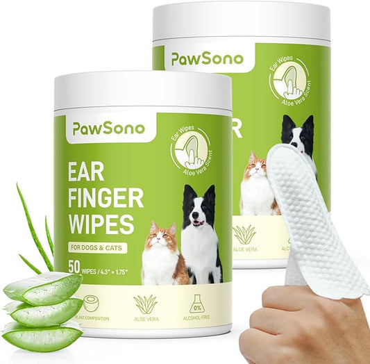 Small Animals Stain Removers, Thicker Dog Ear Cat Ear Cleaner Wipes, Natural Relief Dog Ear Cleaning Wipes, Effectively Remove Ear Wax for Dog Kitten, Aloe Scent Deodorizing, 100 Count