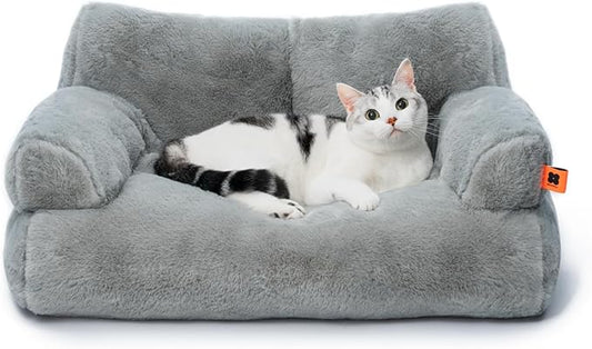 MEWOOFUN Cat Bed for Indoor Cats, Washable Dog Beds for Small Dogs & Cats with Removable Cover, Fluffy Cat Couch with Non-Slip Bottom (Grey, 26.0" L X 19.0" W X 13.0" Th)