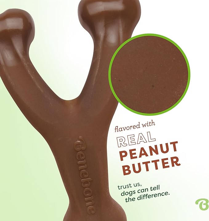 Benebone Wishbone Durable Dog Chew Toy for Aggressive Chewers, Real Peanut, Made in USA, Small, for Any breed