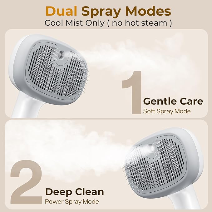 Pecute Steam Cat Brush, Self-Cleaning Cat Steam Brush with 2 Water Spray Modes, Large Capacity Tank, Dog Brush for Shedding Massaging Grooming, Cool Mist Only
