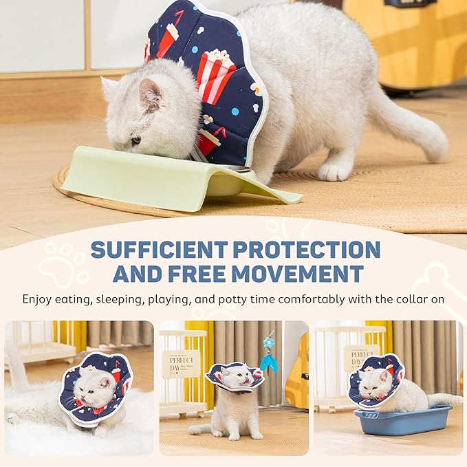 Avont Soft Cat Recovery Cone Collar, Adjustable Lightweight Kitten E-Collar for Small Dogs, Comfortable Neck Donut Stop Licking Scratching After Surgery -Popcorn(XS)