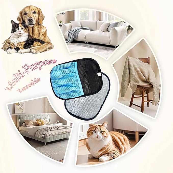 Blue Pet Hair Removal Gloves for Dogs,Pet Hair Collector Keychain,Five-Finger Cat Grooming Gloves ,Reusable Electrostatic Pet Hair Removal Tool for Furniture,Car,Couch,Carpet,Essential Pet Supplies