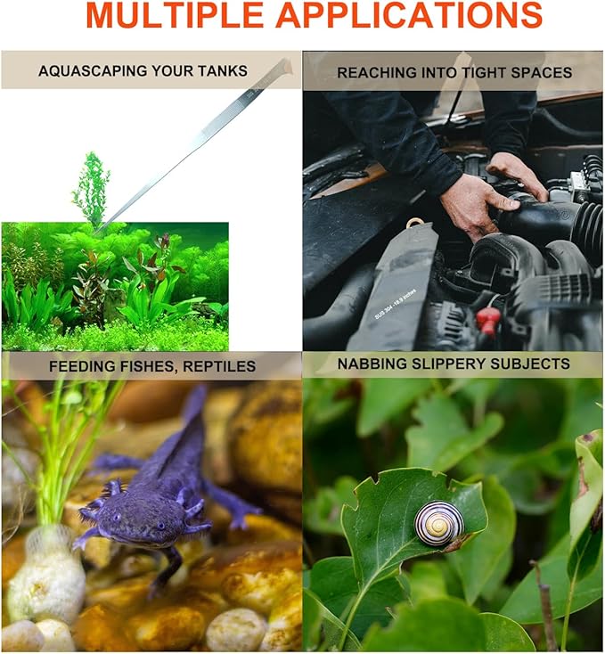 2 Pack Extra Long Tweezers, Fecsam Feeding Tongs, 18.9 inch & 10.5 inch Curved Aquarium Stainless Steel Large Aquascape Tools for Fish Tank, Terrarium，Aquascaping, Reptile, Bearded Dragon