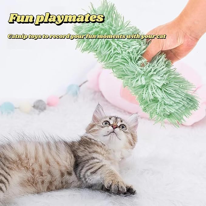 Catnip Toys with 3Pcs Cat Toys - Skin-Friendly Pillow Kicker Toy for Indoor Cats with Crinkle Paper, Catnip & Teething Soother (Pink/Green/Blue)