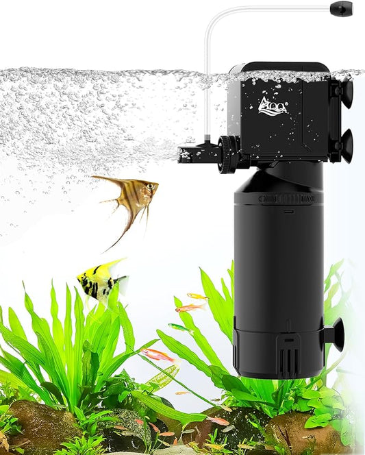 AQQA Dual-Use Aquarium Filter,Fish Tank Filter + Small Water Pump,Filtration,Wave-Making,Dissolved Oxygen,Water Circulation,Water Changes,Fountains Multifunctional Pump,Saltwater Freshwater (18W)