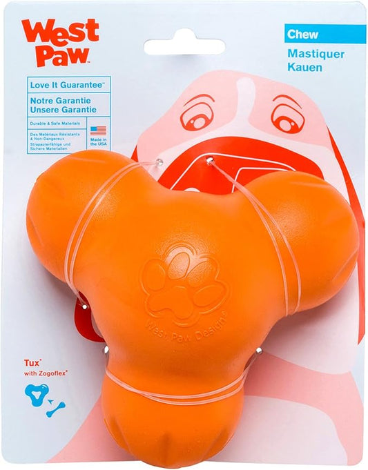 West Paw Zogoflex Tux Interactive Treat Dispensing Dog Chew Toy for Aggressive Chewers, 100% Guaranteed Tough, It Floats!, Made in USA, Small, Tangerine