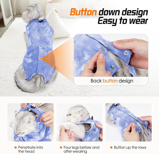 Cat Recovery Suit - Abdominal Wounds Cat Onesie, Cone E-Collar Alternative, Blue S